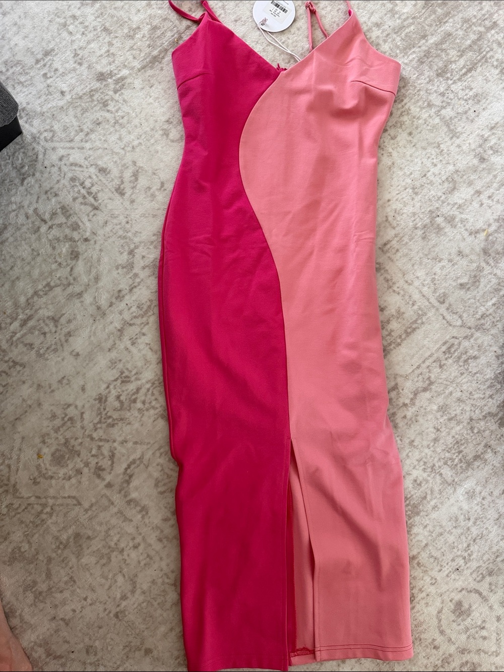 Two-Tone Pink Slip Dress with front slit